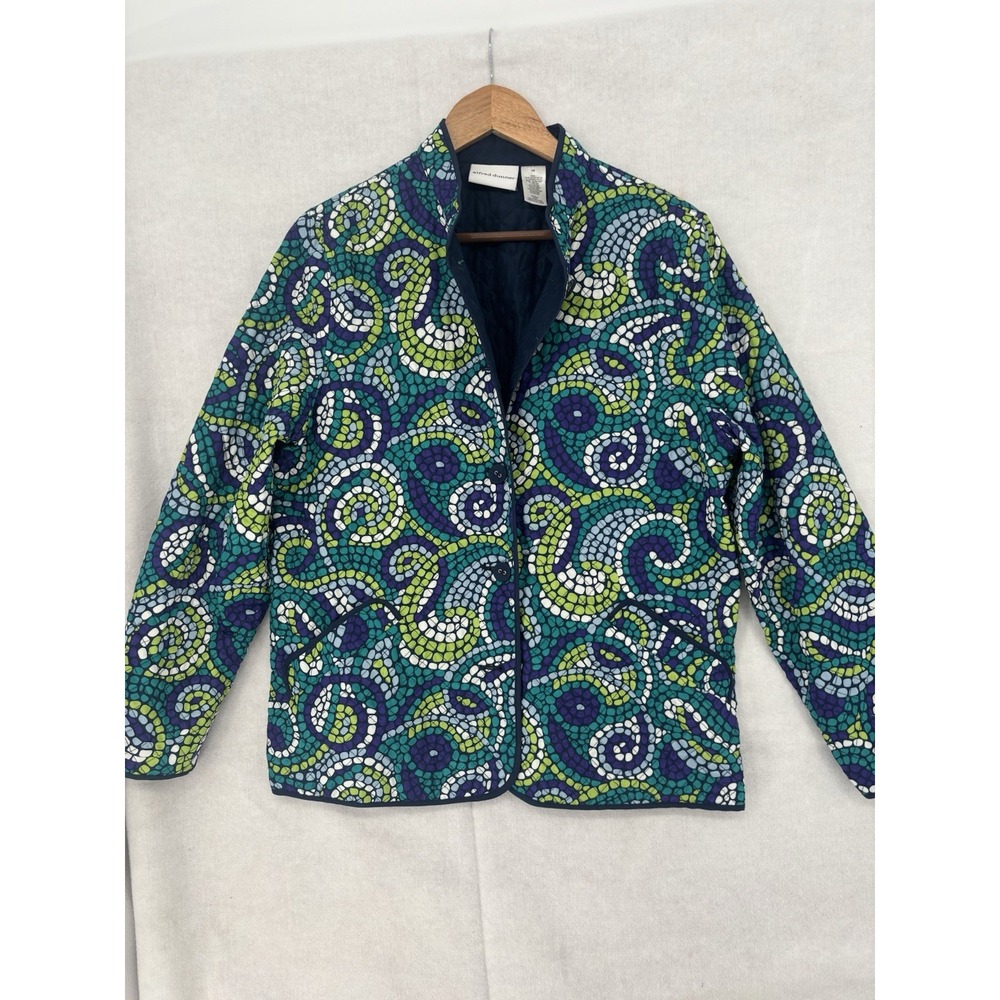 Alfred Dunner Womens Jacket sz 14 Blue Green Paisley Quilted Artsy Button